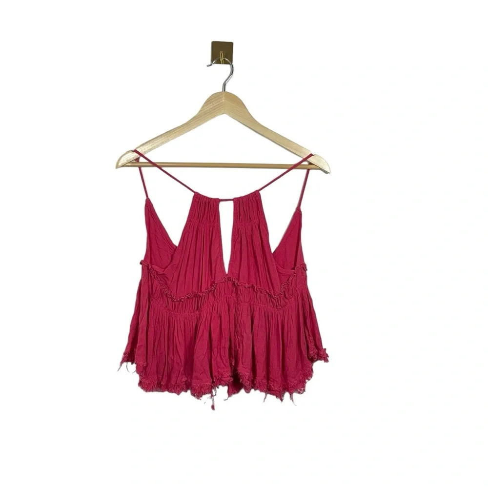 Altar’d State XS Red Strappy Halter Ruffle Crop Top Boho Festival Rayon